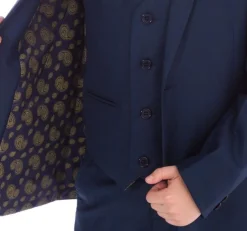 Boys 5 Piece Navy Check Suit by Vivaki
