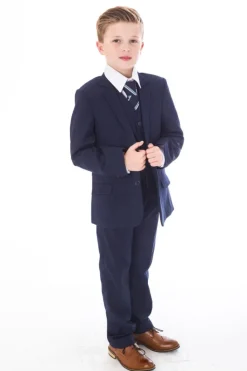 Boys 5 Piece Slim Fit Suit Navy by Vivaki