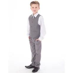 Boys 5 Piece Slim Fit Suit Light Grey By Vivaki