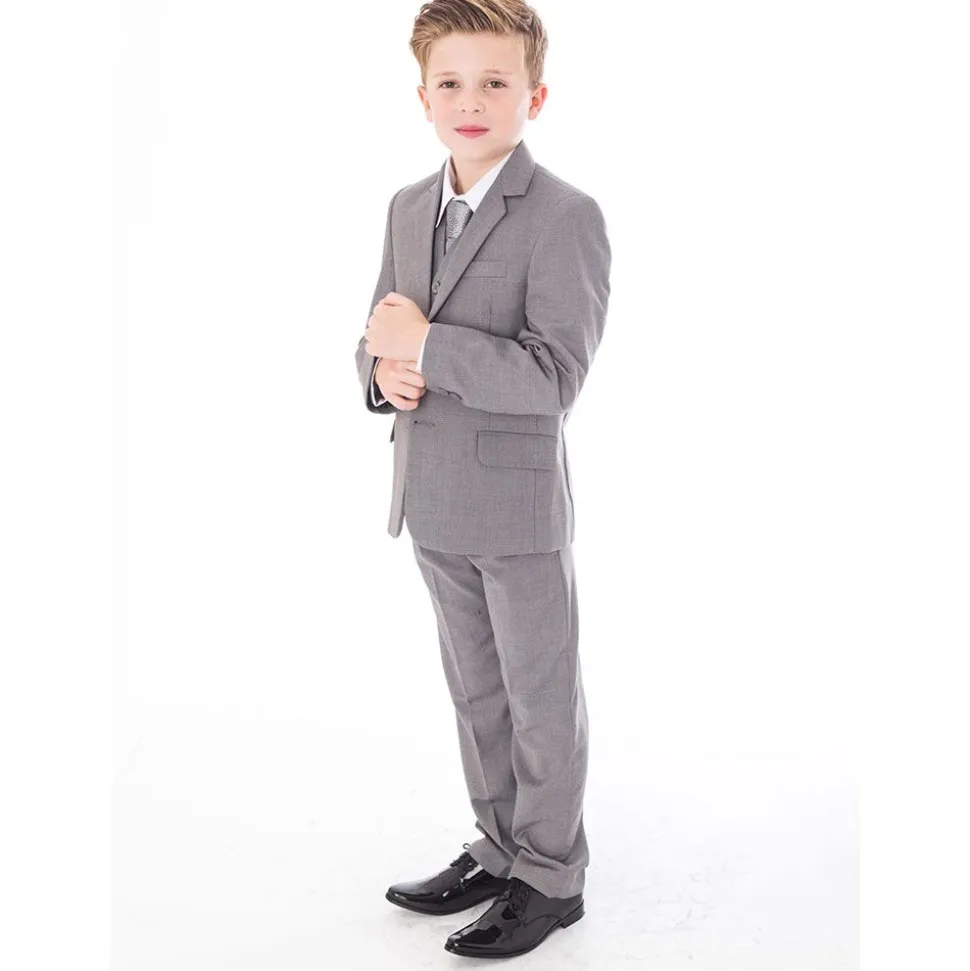 Boys 5 Piece Slim Fit Suit Light Grey By Vivaki