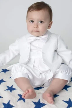 Boys Diamond Christening Romper White