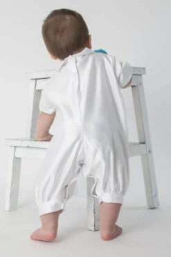 Boys Paisley Christening Romper White