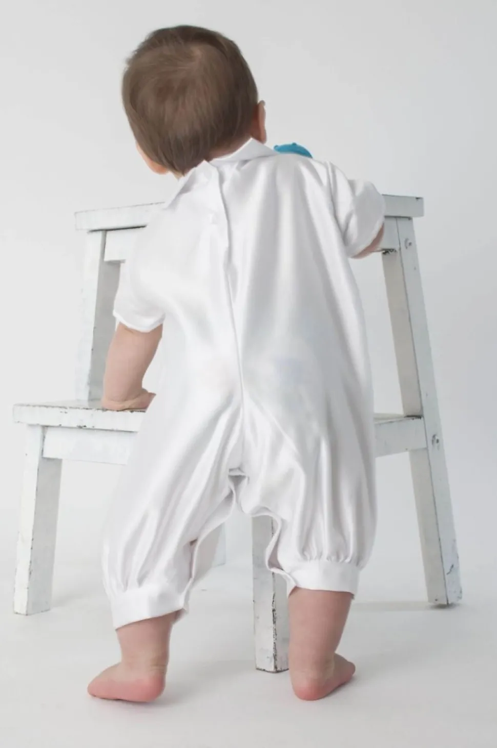 Boys Paisley Christening Romper White