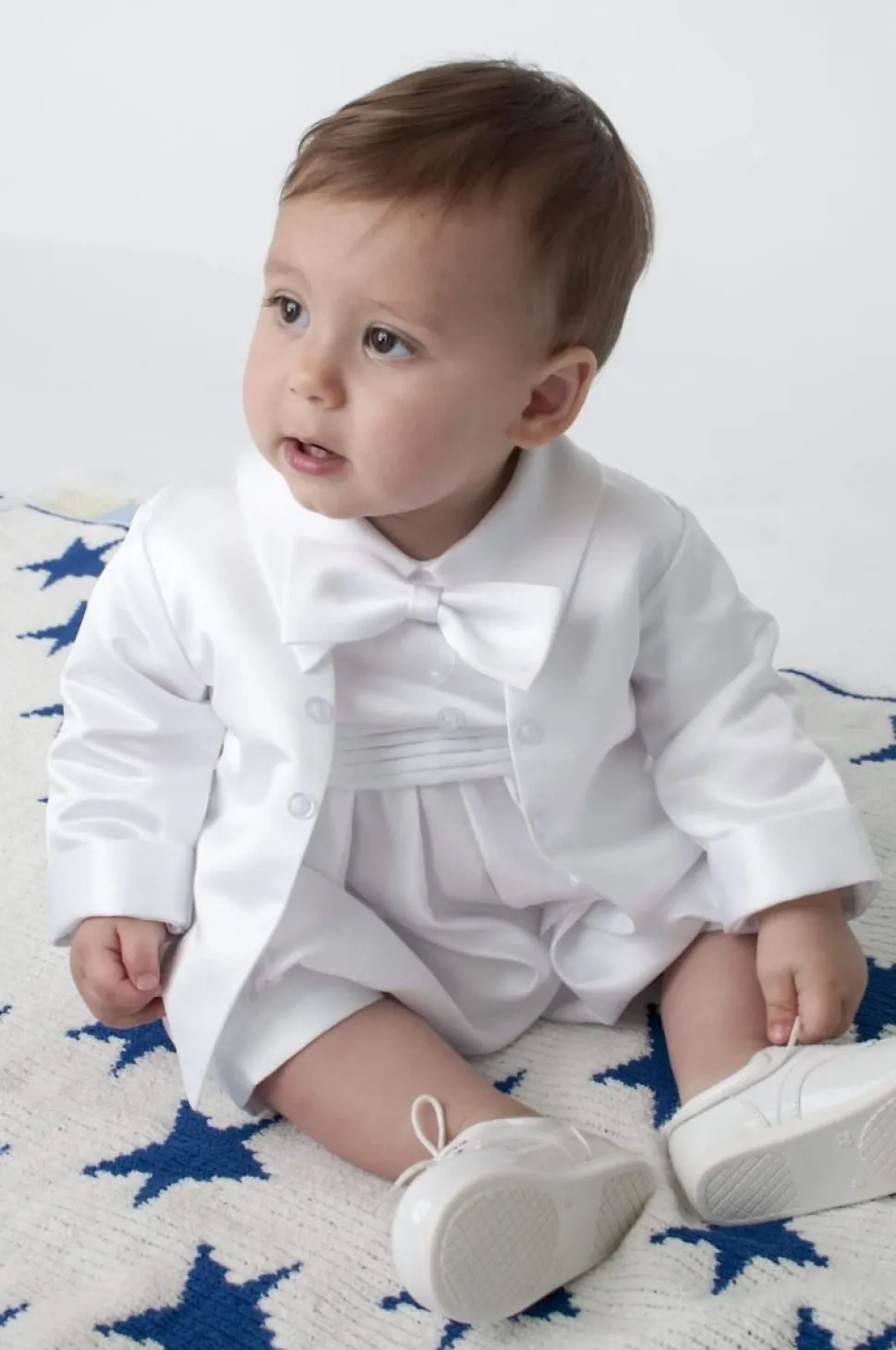 Boys Plain Christening Romper White
