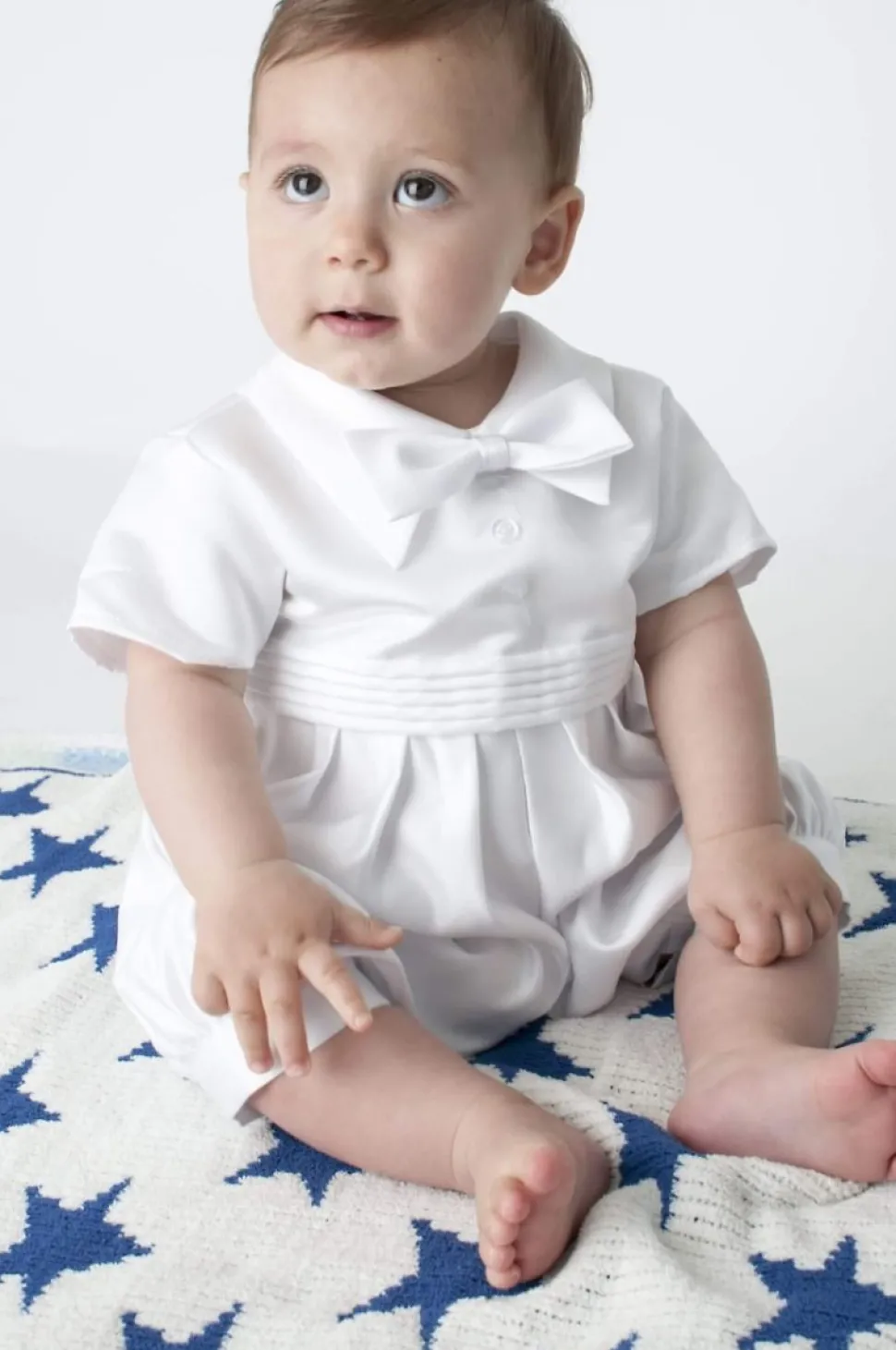 Boys Plain Christening Romper White