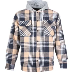 Check Fleece Men's Hooded Shirt Brown