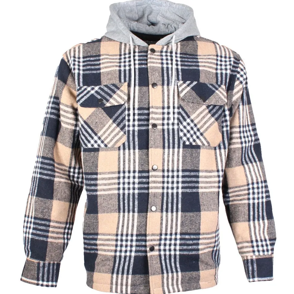 Check Fleece Men's Hooded Shirt Brown