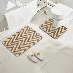 Chevron Stripe Bath Mat Set Beige