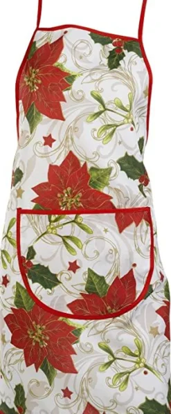 Christmas Apron Holly Poinsettia