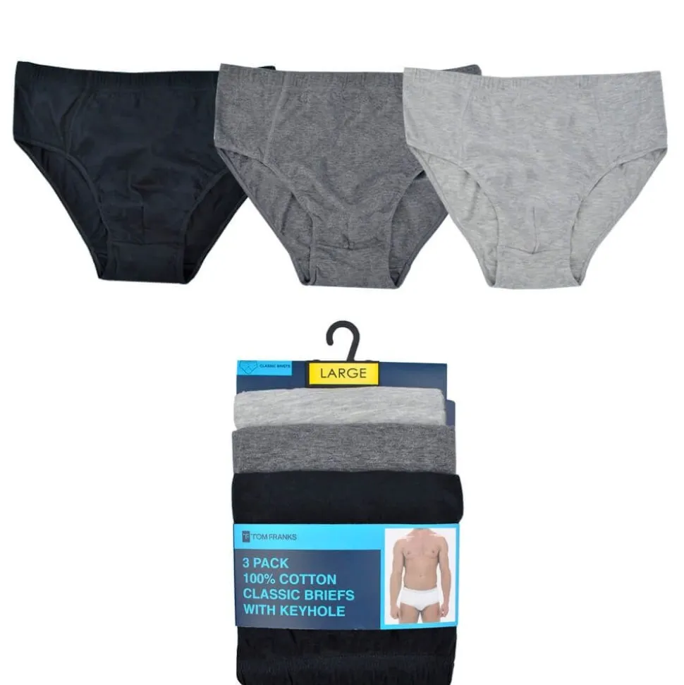 Cotton Rich Men's 3 Pack Plain Briefs