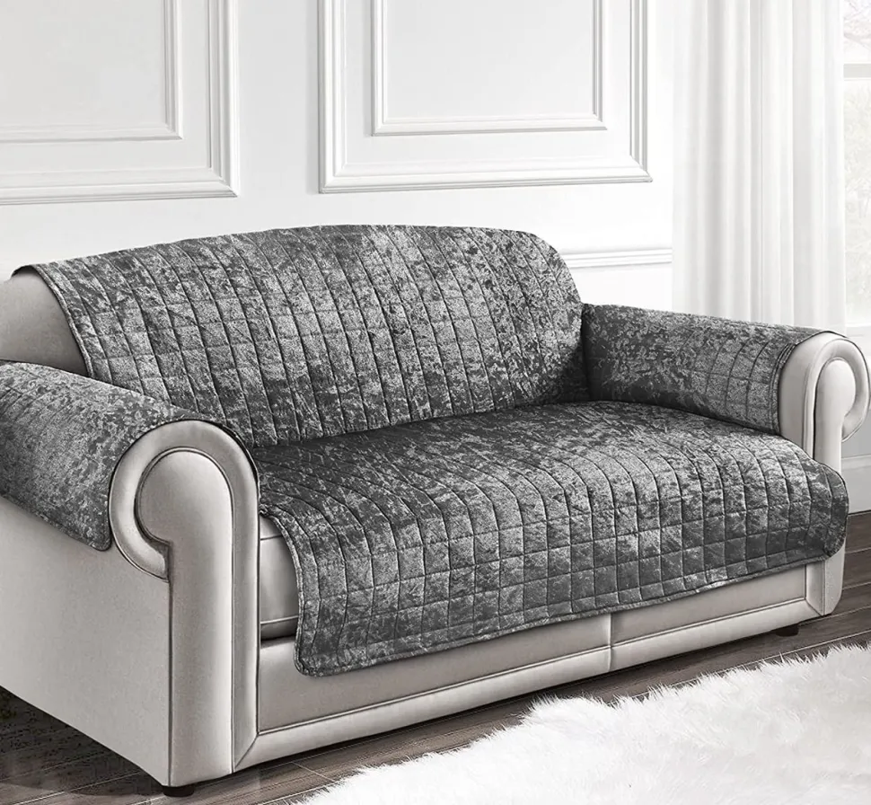 Crushed Velvet Arm Chair/Sofa Cover Silver