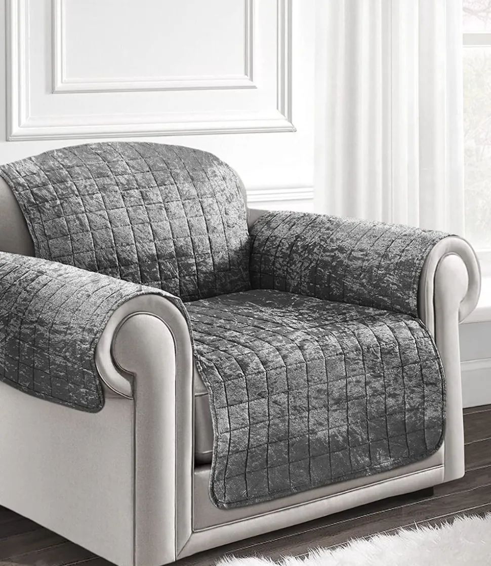 Crushed Velvet Arm Chair/Sofa Cover Silver