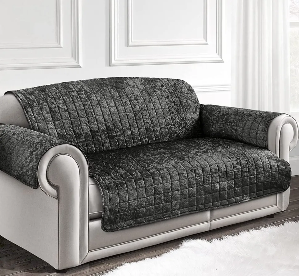 Crushed Velvet Arm Chair/Sofa Cover Charcoal