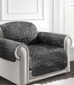 Crushed Velvet Arm Chair/Sofa Cover Charcoal
