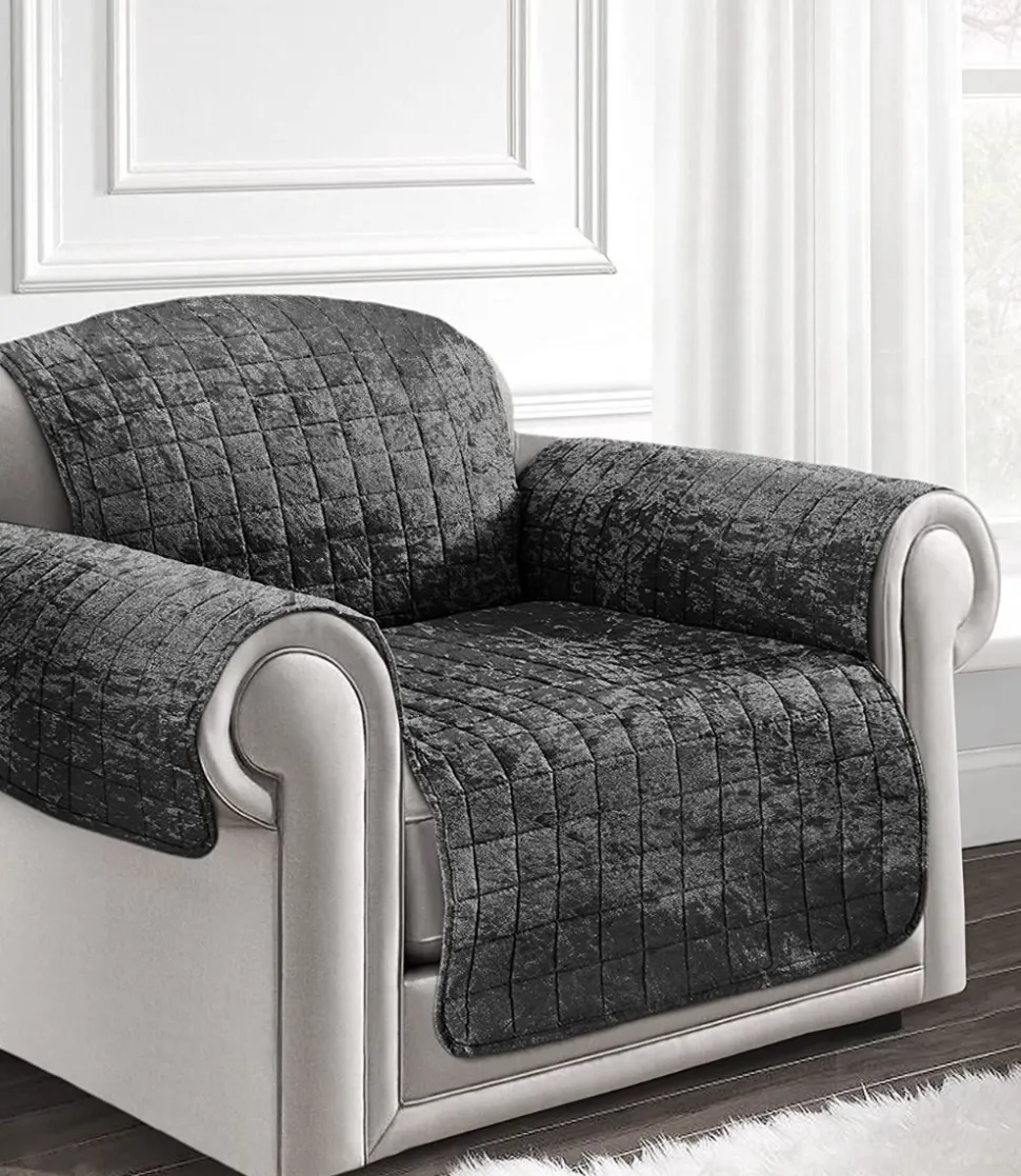 Crushed Velvet Arm Chair/Sofa Cover Charcoal