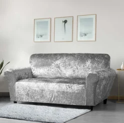 Crushed Velvet Stretch Sofa Cover Silver