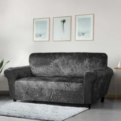 Crushed Velvet Stretch Sofa Cover Charcoal