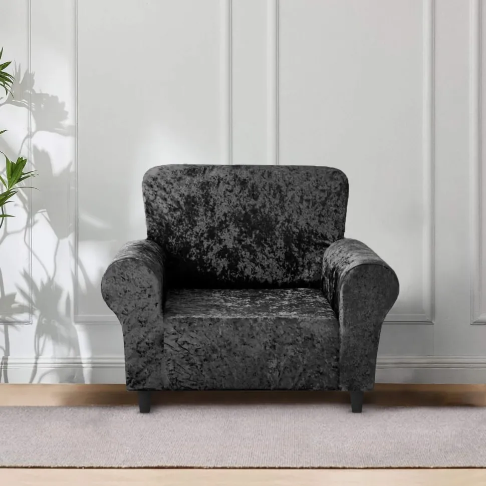 Crushed Velvet Stretch Sofa Cover Charcoal