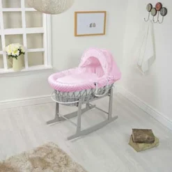 Dimple Wicker Moses Basket Pink