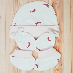 Dolphin Hat Mitten & Bootie Set Pink