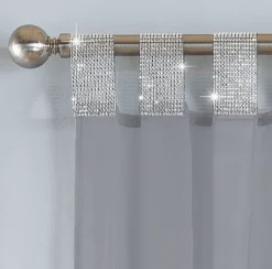 Dubai Grey Diamante Tab Top Curtains