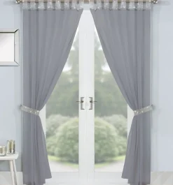 Dubai Grey Diamante Tab Top Curtains