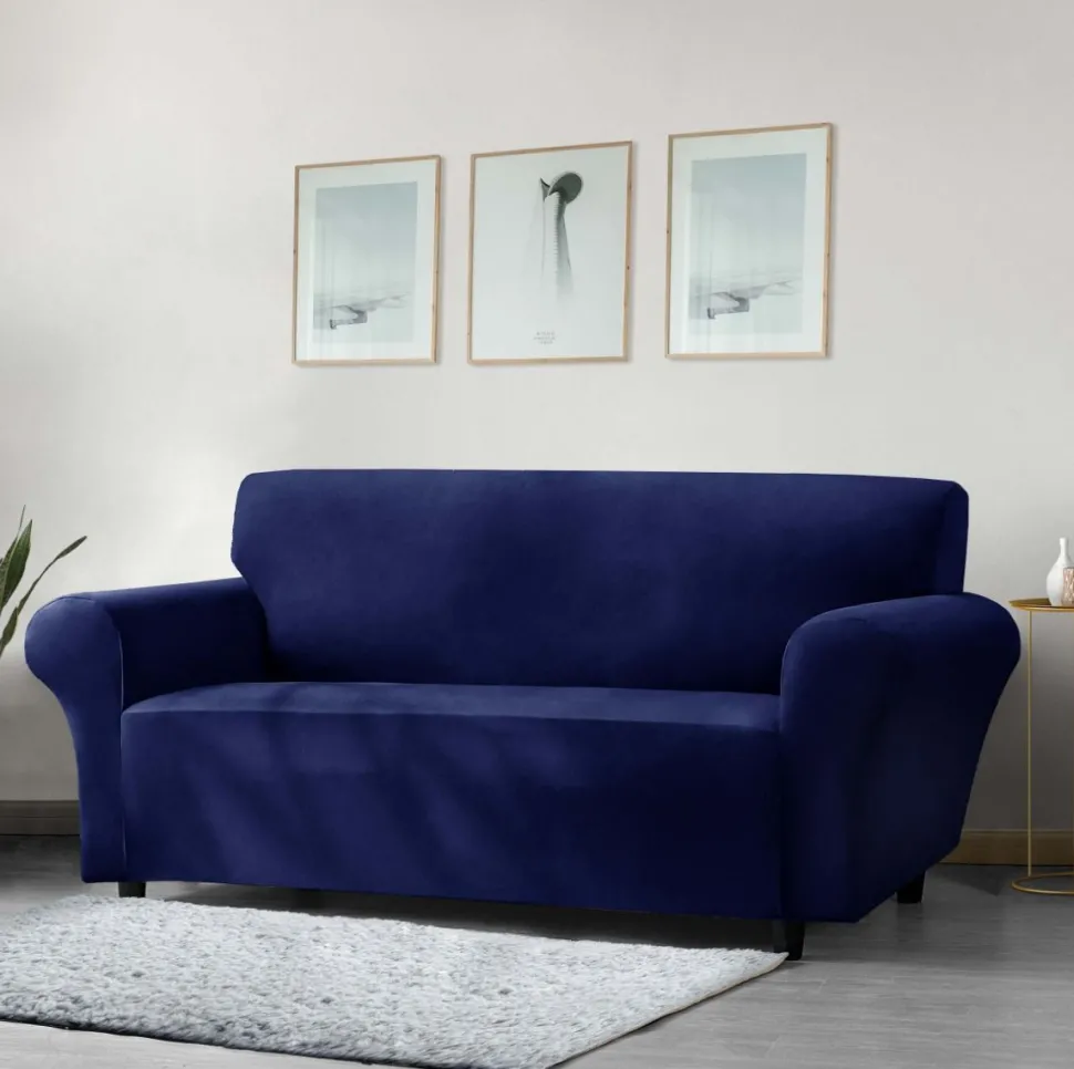 Faux Mink Velvet Sofa Cover Navy