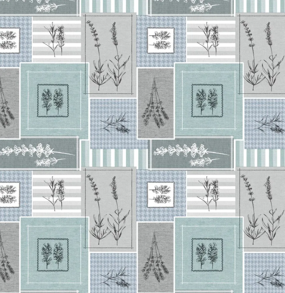Floral Square Blue Oil Cloth 1146-3 Price by the metre