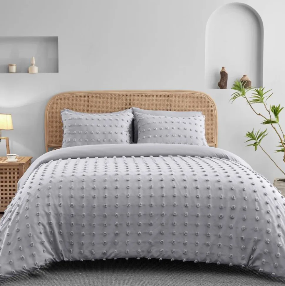 Flynn Tufted Duvet Cover Set Grey