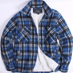 Full Zip Fleece Jacket Blue Check