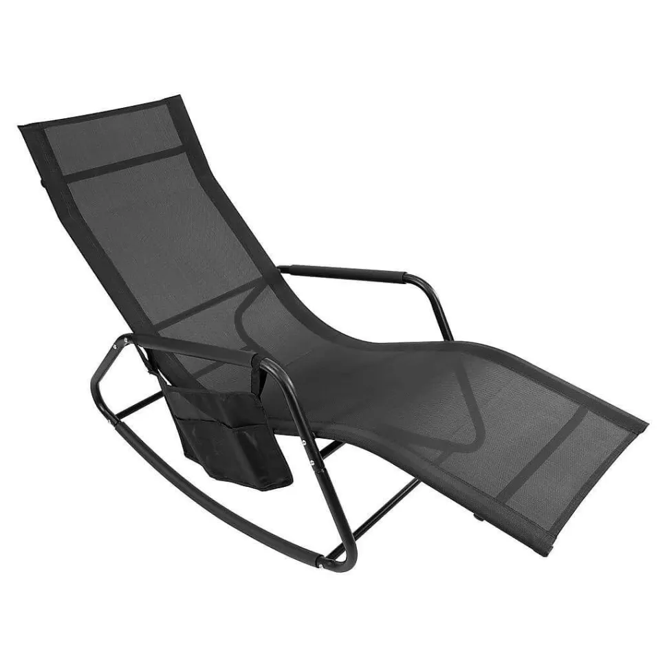 GardenKraft Outdoor Rocking Sun Lounger Black