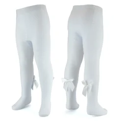 Girls Christmas Tights White Bow