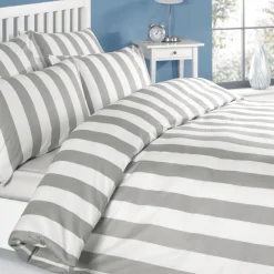 Grey and White Striped Duvet Cover Cotton