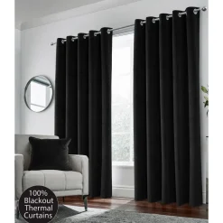 Hampton 100% Blackout Eyelet Curtains Black