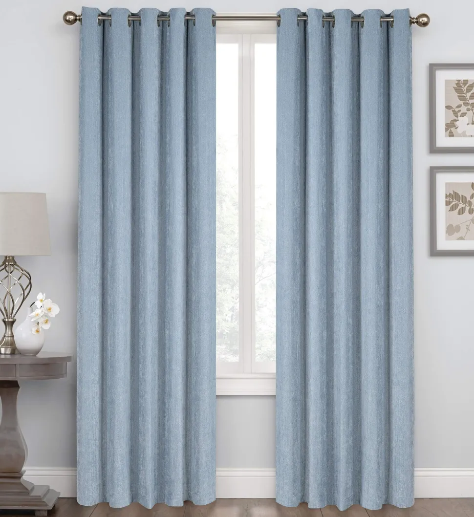 Herringbone Eyelet Readymade Curtains Light Blue