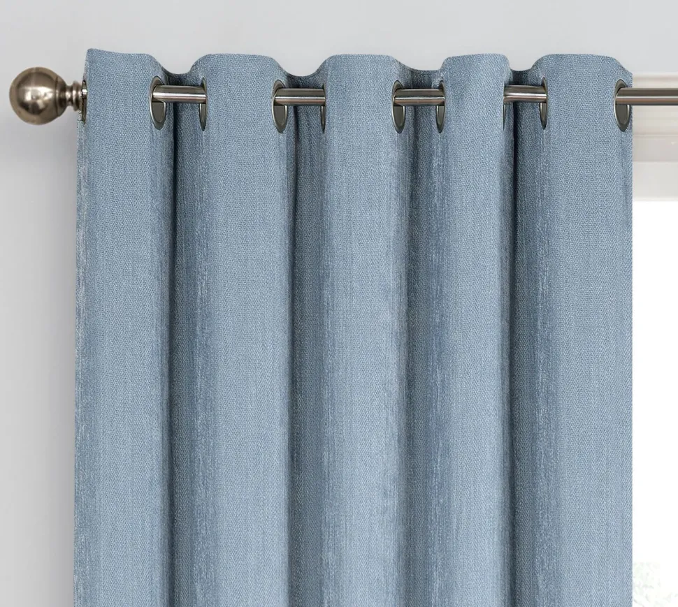 Herringbone Eyelet Readymade Curtains Light Blue
