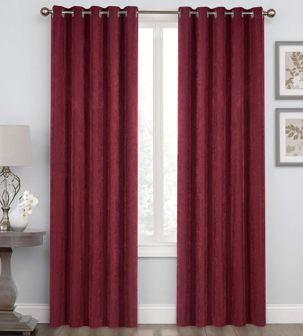 Herringbone Eyelet Readymade Curtains Wine