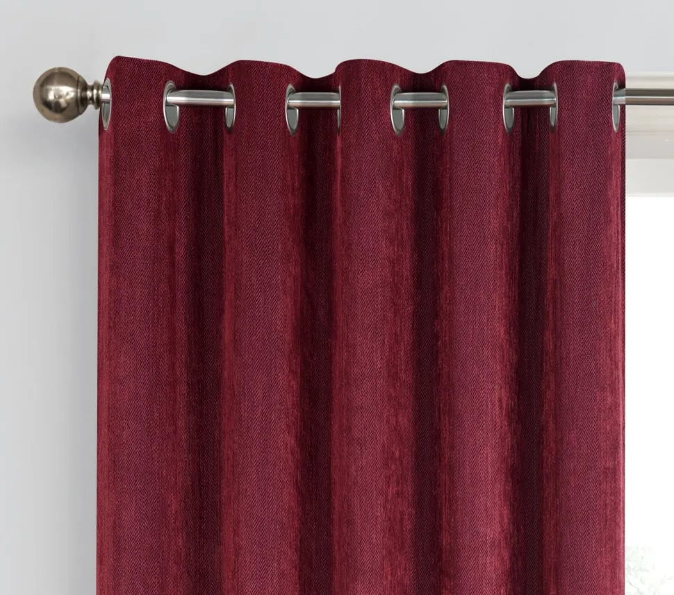 Herringbone Eyelet Readymade Curtains Wine