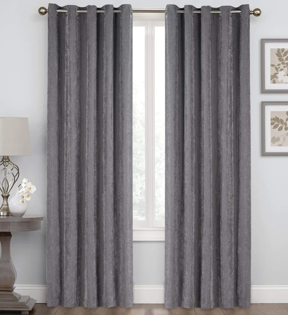 Herringbone Eyelet Readymade Curtains Charcoal