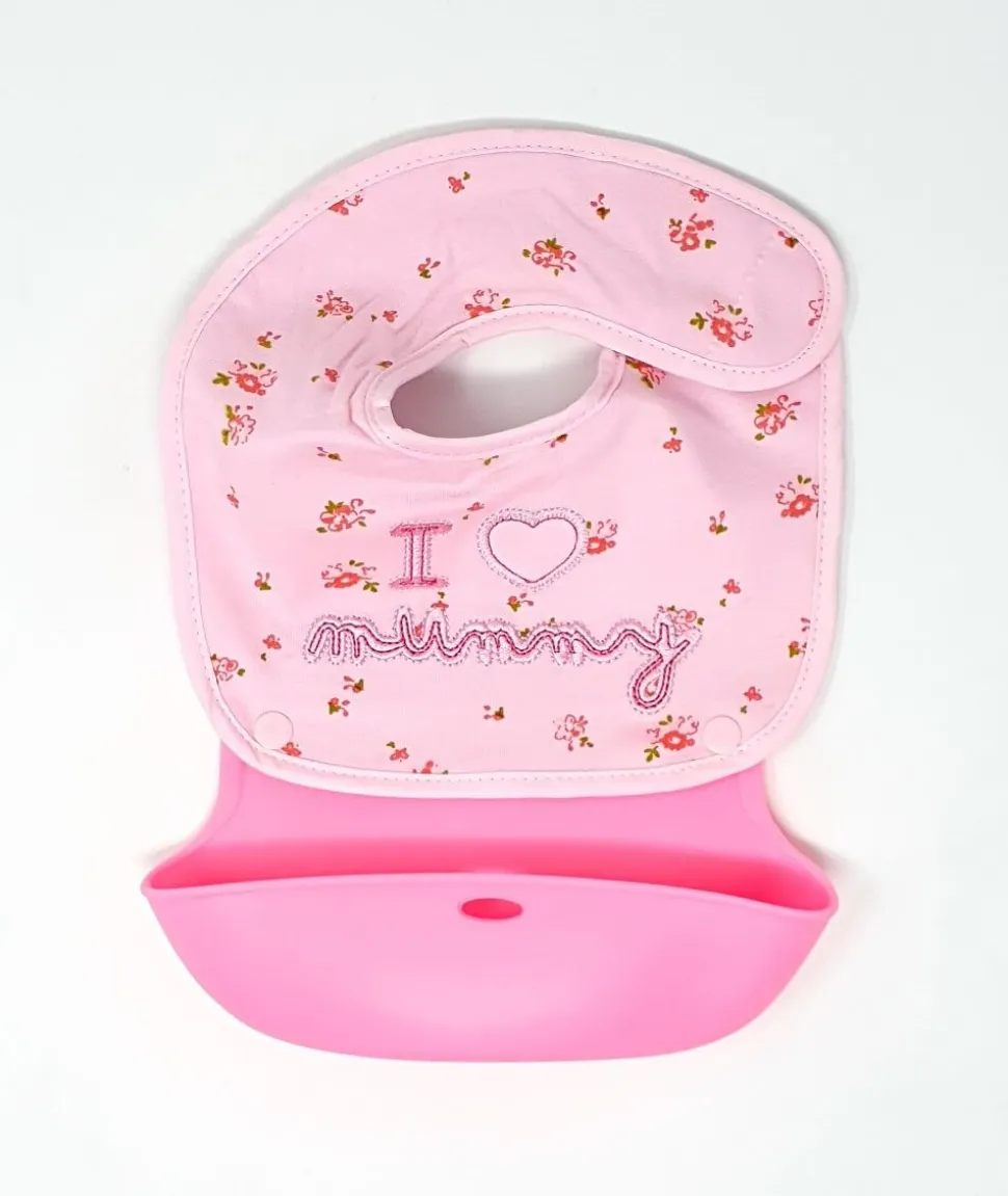 I love Mummy Bib with Catcher Pink