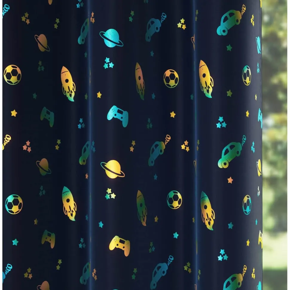 Infinity Metallic Space Kids Eyelet Readymade Curtains