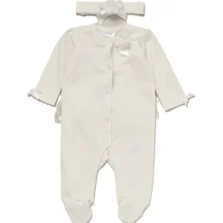 Ivory Floral Bow Sleepsuit & Headband Set