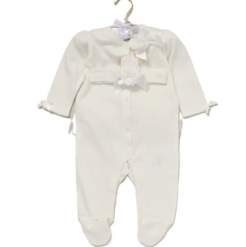 Ivory Floral Bow Sleepsuit & Headband Set