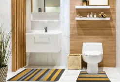 Jersey Stripe Non-Slip 2pc Bath Mat Set Ochre