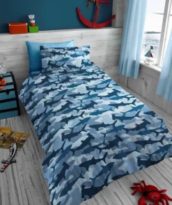 Kids Soft Touch Duvet Cover Set Single Shark Camouflage