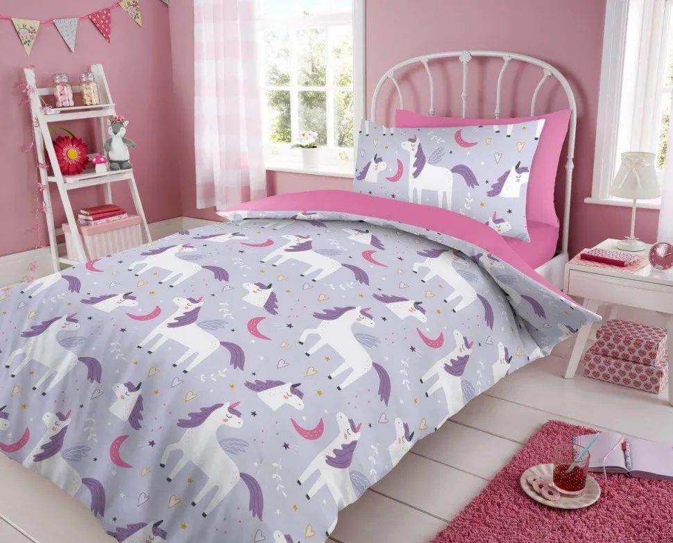 Kids Soft Touch Duvet Cover Set Single Magical Unicorn