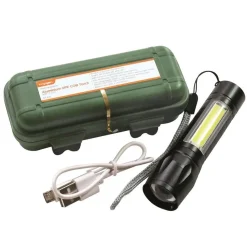 Kingavon Compact Rechargeable Aluminium XPE COB Torch with Zoom - Black
