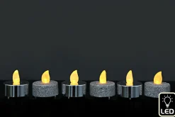 LED Silver Glitter Tea Lights 6 Pack