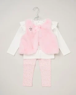 Lily & Jack Faux Fur Gilet 3-Piece Pink Sparkle Star Outfit Set
