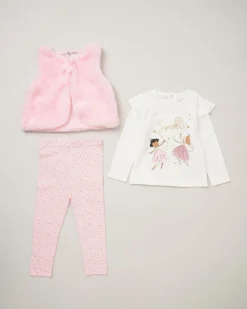 Lily & Jack Faux Fur Gilet 3-Piece Pink Sparkle Star Outfit Set